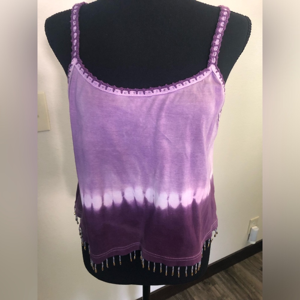 Purple Tie-Dye Beaded Women's Top Bohemian Hippie